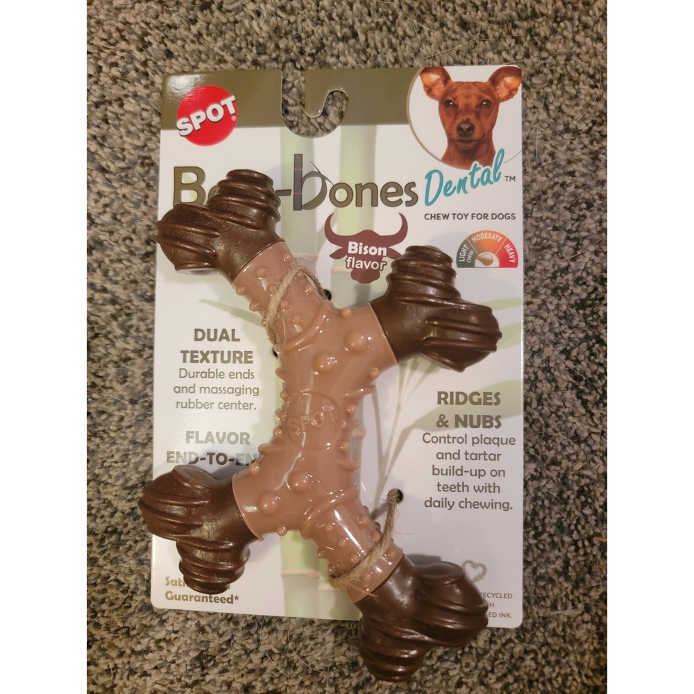 SPOT Bam-bones Dental Dog Chew‎ Toy 6in Brown New Bison Flavor X-Bone 36924